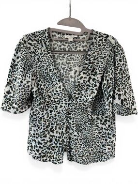 Topshop Leopard Print V-Neck Blouse - White, Black, Brown, Green - Size 4